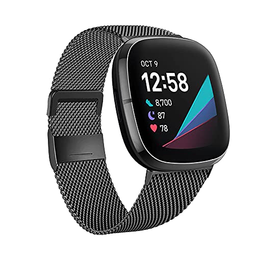 Moydolo Kompatibel mit Fitbit Versa 4 Armband/Fitbit Sense 2 Armband, Damen Herren Edelstahl Handgelenk Metall Ersatzband Armbänder Kompatibel für Fitbit Sense 2/Fitbit Versa 4, Klein Schwarz von Moydolo