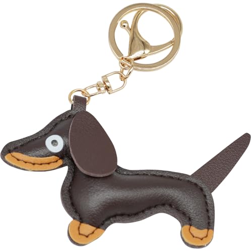Moydolo Leder Dackel Schlüsselanhänger Anhänger niedlich Welpe Wurst Hund keychain Charme für Junge Mädchen Damen Herren von Moydolo