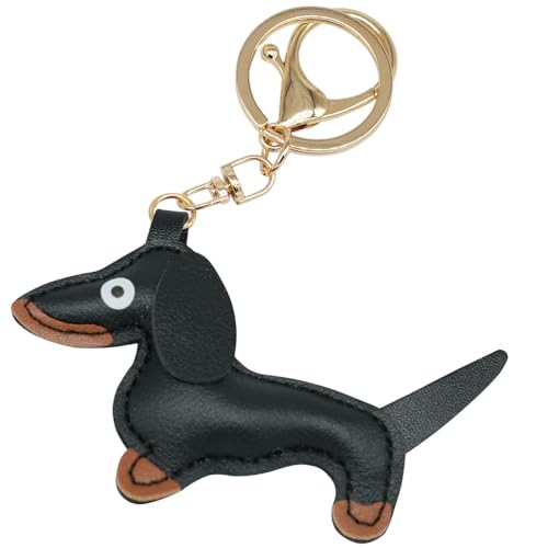 Moydolo Leder Dackel Schlüsselanhänger Anhänger niedlich Welpe Wurst Hund keychain Charme für Junge Mädchen Damen Herren von Moydolo