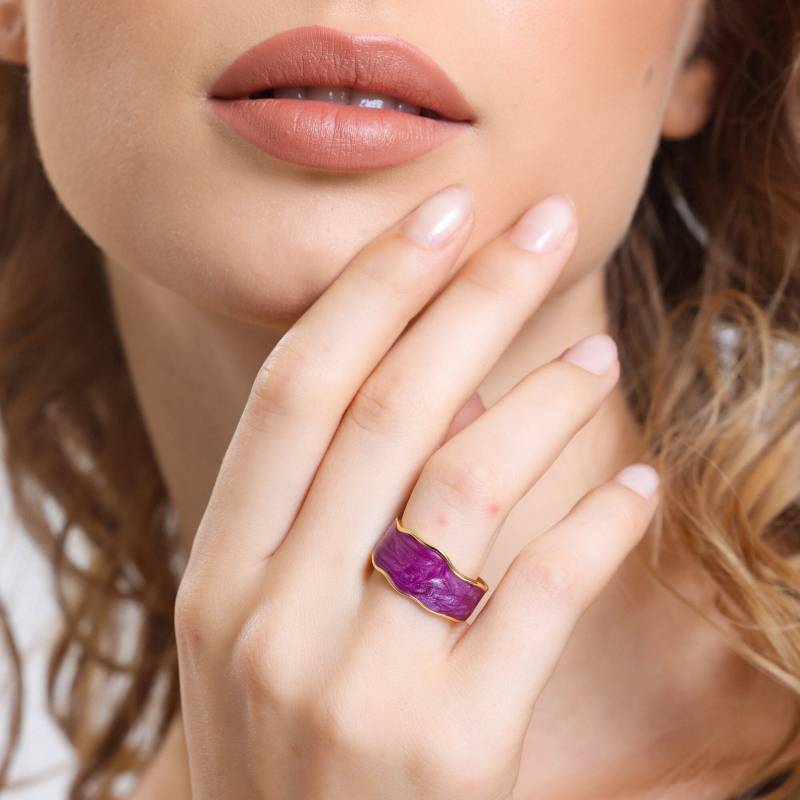 Vergoldeter Lila Emaille Silber Ring-Einstellbar Luxus Retro-Design Mit Unregelmäßigen Kanten-Trending Damenschmuck Vergoldeter Lila Emaille Silber Ring-Einstellbar Luxus Retro-Design Mit Unregelmäßigen Kanten-Trending Damenschmuck von MoyoniJewelry