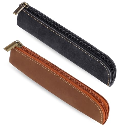 2 Stück Leder Federmäppchen ästhetischer Stiftetasche mit Reißverschluss Bleistift Organizer Schreibwarentasche tragbar Kosmetiktasche Kleiner schmal Stifteetui für Stifte Marker Make-up von Mozeat Lens