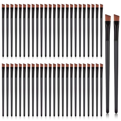 50 Stück Abgewinkelte Augenbrauen Pinsel - Dünn, Flach Verjüngt für Augenbraue Tint, Eyeliner, Concealer, Lidschatten - Einweg Augen Make-up Applikator Sticks von Mozeat Lens