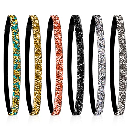 6 Stück Strass Stirnbänder Elastisch Haarbänder Glitzer Stirnband für Damen Verstellbare Haarband Kristall Haarschmuck für Frauen und Mädchen Party Deko von Mozeat Lens