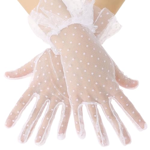 Mozeat Lens Damen Spitzen Handschuhe Spitze Elegant Kurze Handschuhe Kurz Sommer Spitzenhandschuhe Handschuhe für Abend Hochzeit Party Teeparty Abschlussball Cosplay Oper Halloween von Mozeat Lens