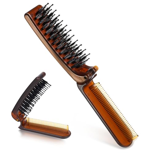 Reise Faltbare Haarbürste, Zusammenklappbare Tragbare Tasche Nylon Borsten Haarbürste mit Feinzahnkamm Mini Nasshaarbürste für Männer und Frauen Kinder Dickes Dünnes Lockiges Glattes Haar von Mozeat Lens