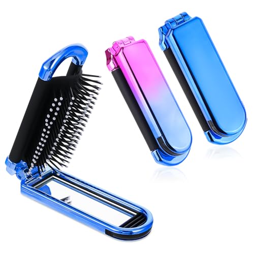 Faltbare Haarbürste, 2 Stück Reise-Haarbürste mit Spiegel Neue Bürste, Reisegröße, Haar Massage Kamm, kompakte Haarbürste im Taschenformat für Frauen und Männer, Haarstyling-Tools (Pink & Blau) von Mozeat Lens