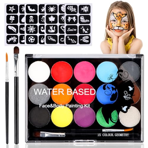 Kinderschminke Set, 15 Farben Kinderschminken Set, Gesichtsfarbe Kinderschminken, Halloween Schminke, Schminkfarben Schminkpalette, Waschbar Face Paint Bodypaint Schminkset für Halloween von MplehDa