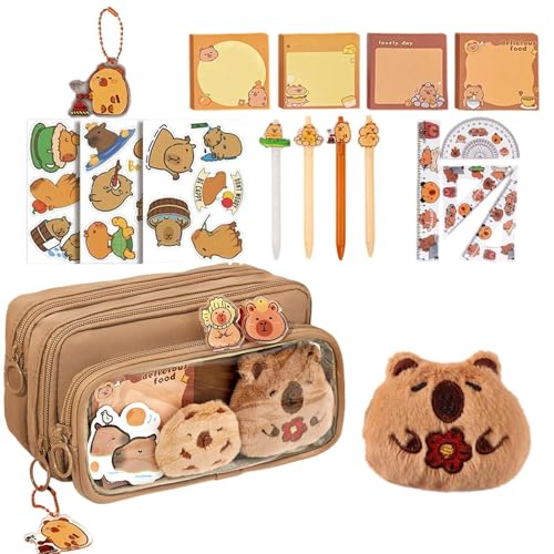 Mppchhn Capybara Schreibwaren-Set | Capybara Federmäppchen Set Niedliches Schreibwaren Set - Großer Behälter mit Notizblöcken und Linealen für Schulbedarf für Schule und Hochschule für Mädchen von Mppchhn