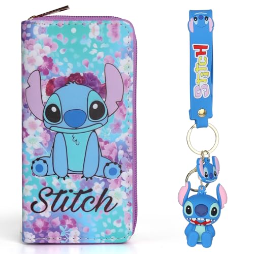 Mprocen Stitch Wallets, Cartoon Purse Stitch Wallets for Kids Adult, Women's Wallet Stitch Coin Purse Gift, Anime Wallet Long Purse Leather Purse with Zipper, Stitch Gifts for Girls Women Boy, Stil von Mprocen