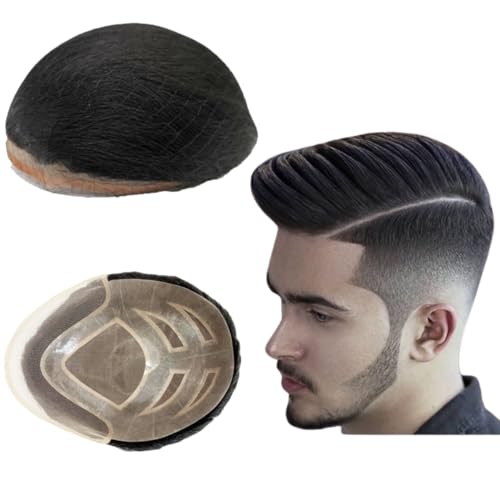 FPM Toupee Für Männer Haarteile 10x8" Männer Toupee Menschliches Haar Ersatzsystem für Männer Haarprothese Männer Haar Patch Units Implant für Männer (#1 Jet Black) von Mprosthesis