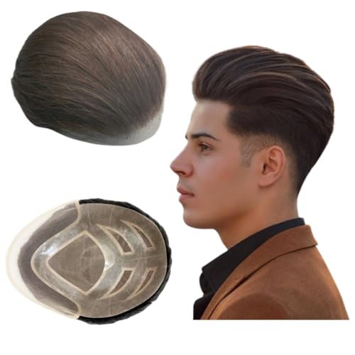 FPM Toupee Für Männer Haarteile 10x8" Männer Toupee Menschliches Haar Ersatzsystem für Männer Haarprothese Männer Haar Patch Units Implant für Männer (#2 Dunkelbraun) von Mprosthesis