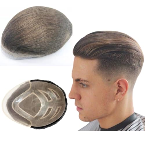 Mprosthesis FPM Toupee Haarteile 10x8'' Männer Toupee Menschliches Haar Ersatzsystem für Männer Haarprothese Haar Patch Units Implant (#4 Hellbraun) von Mprosthesis