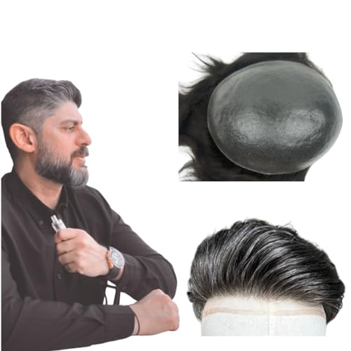 PU Haut Toupee Für Männer Haarteile 10x8" Männer Toupee Menschliches Haar Ersatz System 0.04mm Denken Haut Haar Prothese Männer Haar Patch Units Implant für Männer (#1B40 60% Black + 40% White) von Mprosthesis