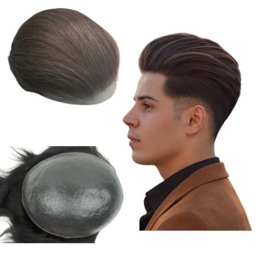 PU Haut Toupee Für Männer Haarteile 10x8" Männer Toupee Menschliches Haar Ersatz System 0.04mm Denken Haut Haar Prothese Männer Haar Patch Units Implant für Männer (#2 Dark Brown) von Mprosthesis