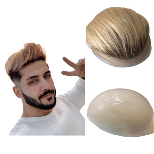 PU Haut Toupee Für Männer Haarteile 10x8" Männer Toupee Menschliches Haar Ersatz System 0.04mm Denken Haut Haar Prothese Männer Haar Patch Units Implant für Männer (T4/613) von Mprosthesis