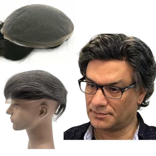 Toupee Für Männer Haarteile Weiche Schweizer Spitze 10x8" Männer Toupee Menschliches Haar Ersatz System für Männer Haarprothese Männer Haar Patch Units Implant für Männer (#1B20 80% Black +20% White) von Mprosthesis