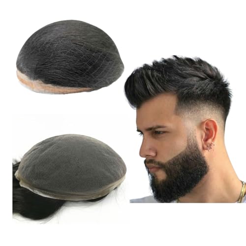 Toupee Für Männer Haarteile Weiche Schweizer Spitze 10x8" Männer Toupee Menschliches Haar Ersatz System für Männer Haarprothese Männer Haar Patch Units Implant für Männer (#1b Off Black) von Mprosthesis