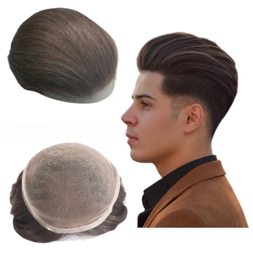 Toupee Für Männer Haarteile Weiche Schweizer Spitze 10x8" Männer Toupee Menschliches Haar Ersatz System für Männer Haarprothese Männer Haar Patch Units Implant für Männer (#2 Dark Brown) von Mprosthesis