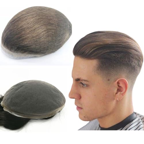 Toupee Für Männer Haarteile Weiche Schweizer Spitze 10x8" Männer Toupee Menschliches Haar Ersatz System für Männer Haarprothese Männer Haar Patch Units Implant für Männer (#4 Light brown) von Mprosthesis