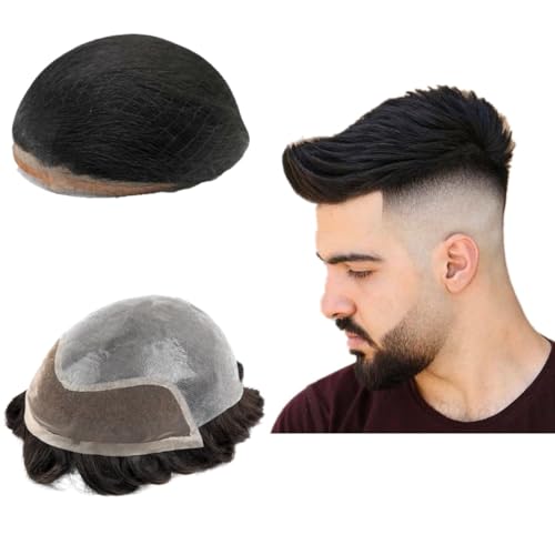 Toupee für Männer Haarteile 10x8" Männer Toupee Hollywood Human Hair Replacement System für Männer Haarprothese Männer Haar Patch BIO Einheiten für Männer Atmungsaktive (#1 Jet Black) von Mprosthesis