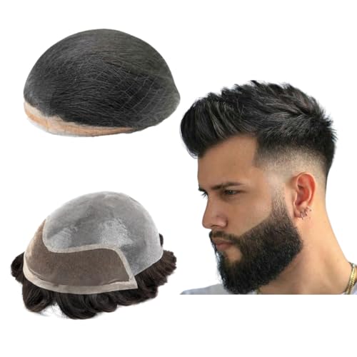 Toupee für Männer Haarteile 10x8" Männer Toupee Hollywood Human Hair Replacement System für Männer Haarprothese Männer Haar Patch BIO Einheiten für Männer Atmungsaktive (#1B Off Black) von Mprosthesis