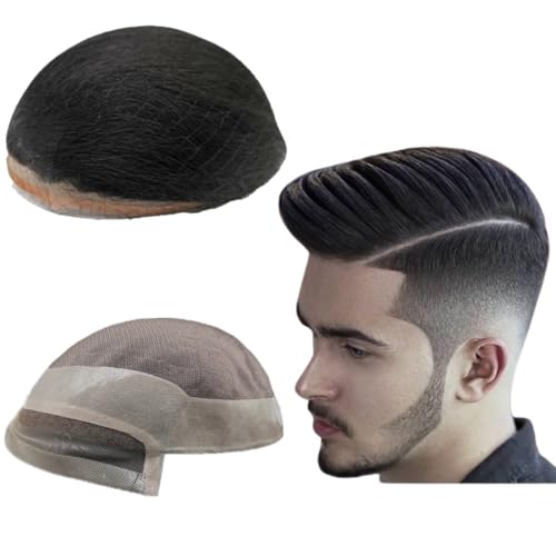 Toupee für Männer Haarteile 10x8" Männer Toupee Hollywood Human Hair Replacement System für Männer Haarprothese Männer Haar Patch Units für Männer (#1 Jet Black) von Mprosthesis