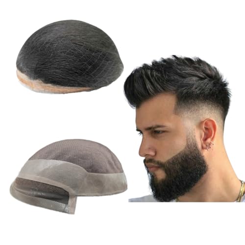 Toupee für Männer Haarteile 10x8" Männer Toupee Hollywood Human Hair Replacement System für Männer Haarprothese Männer Haar Patch Units für Männer (#1B Off Black) von Mprosthesis