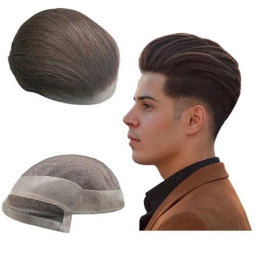 Toupee für Männer Haarteile 10x8" Männer Toupee Hollywood Human Hair Replacement System für Männer Haarprothese Männer Haar Patch Units für Männer (#2 Dunkelbraun) von Mprosthesis