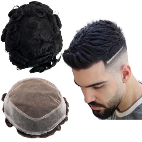 Toupee für Männer Menschhaarperücken Mens Toupee Europäische Jungfrau Mens Hair Units Lockige Welle Mens Perücke Toupee Haar Echtes menschliches Ersatzsystem für Mann AUS Patch (6x8") von Mprosthesis