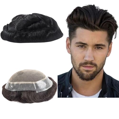 Toupee für Männer - Menschhaarperücke Europäische Jungfrau, Lockige Welle, Echtes Haar Ersatzsystem für Mann AUS Patch (6x8") von Mprosthesis