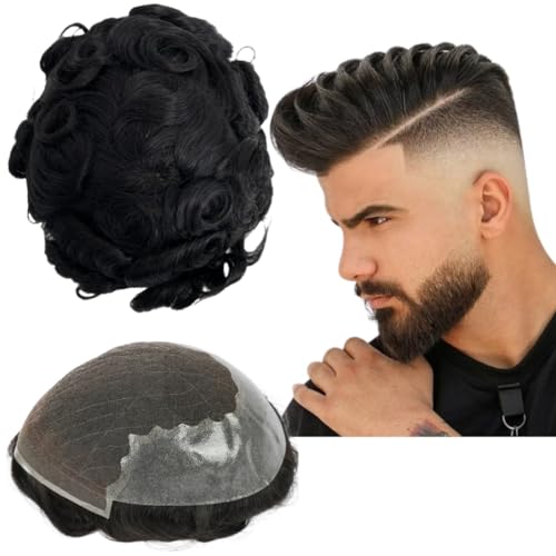 Toupee für Männer Menschhaarperücken Mens Toupee Europäische Jungfrau Mens Hair Units Lockige Welle Mens Perücke Toupee Haar Echtes menschliches Ersatzsystem für Mann Q6 Patch (6x8") von Mprosthesis