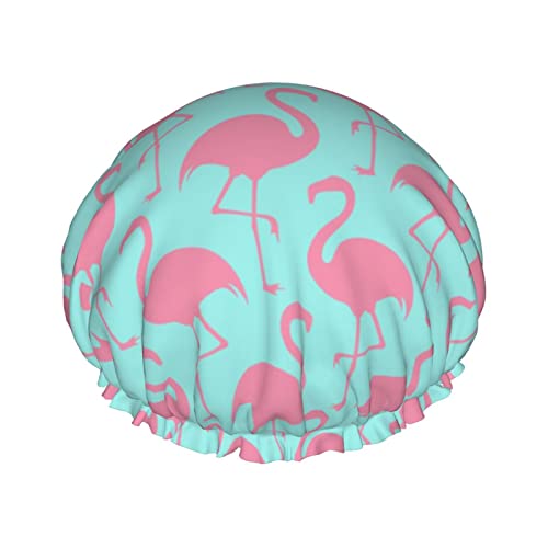 Mqgmz Damen-Duschhaube mit rosa Flamingo-Druck, leicht, weich und wiederverwendbar, für langes Haar, atmungsaktiv von Mqgmz