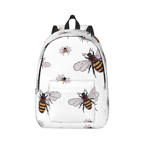 Mqgmz Niedlicher Unisex Lustiger Bienen-Druck Leinwand Rucksack Reisen Sport Ästhetische Casual Rucksack, Schwarz , M von Mqgmz