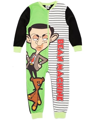 Mr Bean Boys Grüner Einteiler | All-in-One-Fleece-Loungewear | Kinder-Pyjama-Pyjama-Schlafanzug-Nachtwäsche | Gemütliche Geschenkartikel – 7–8 Jahre von Mr Bean