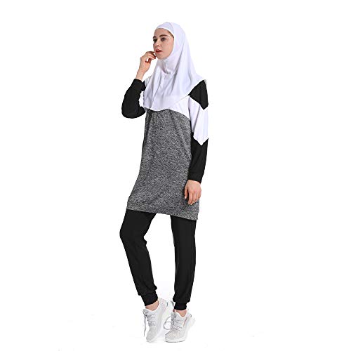 Mr Lin123 Trainingsanzug für Frauen, muslimische Sportbekleidung, muslimische Teenager, Mädchen, gestreift, lange Ärmel, Sweatshirt, Hose, islamische Loungewear, 2 Stück, grau, 38 von Mr Lin123