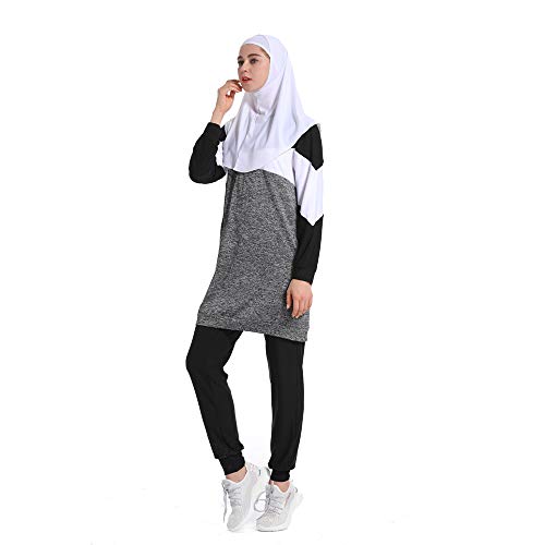 Mr Lin123 Trainingsanzug für Frauen, muslimische Sportbekleidung, muslimische Teenager, Mädchen, gestreift, lange Ärmel, Sweatshirt, Hose, islamische Loungewear, 2 Stück, grau, 42 von Mr Lin123