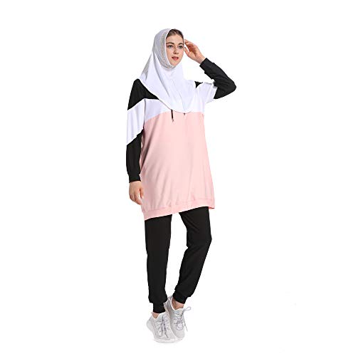 Mr Lin123 Trainingsanzug für Frauen, muslimische Sportbekleidung, muslimische Teenager, Mädchen, gestreift, lange Ärmel, Sweatshirt, Hose, islamische Loungewear, 2 Stück, rose, 38 von Mr Lin123