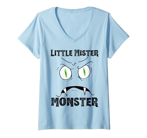 Damen Little Mister Monster Halloween Jungen Kostüm Lustiger Sohn Junge T-Shirt mit V-Ausschnitt Damen Little Mister Monster Halloween Jungen Kostüm Lustiger Sohn Junge T-Shirt mit V-Ausschnitt von Mr Monster Couples Parent Halloween Costume Match