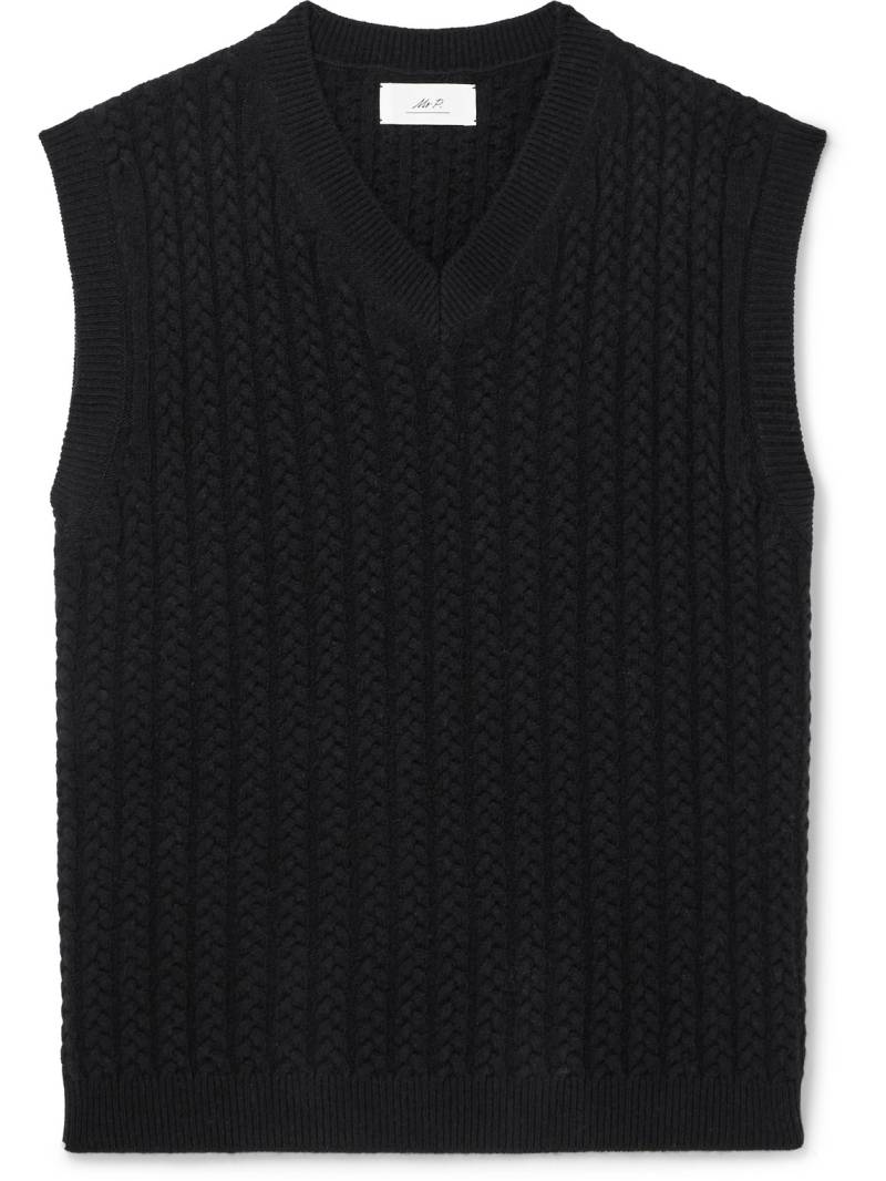Mr P. - Cable-Knit Wool Sweater Vest - Men - Black - L von Mr P.
