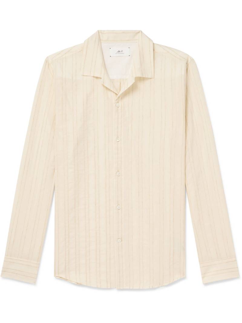 Mr P. - Camp-Collar Embroidered Striped Cotton and Linen-Blend Shirt - Men - Neutrals - XL von Mr P.