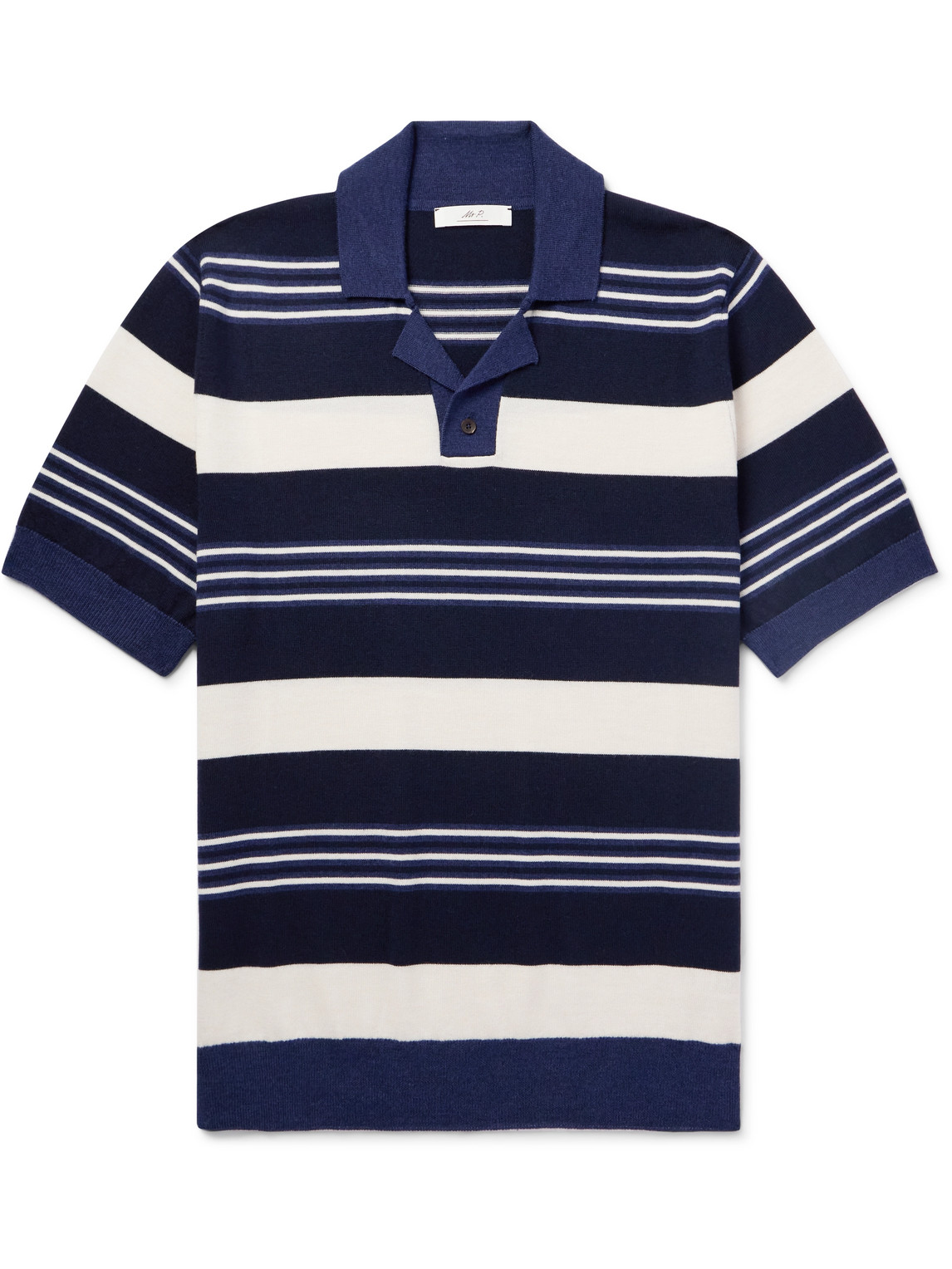 Mr P. - Camp-Collar Striped Merino Wool Polo Shirt - Men - Blue - XS von Mr P.