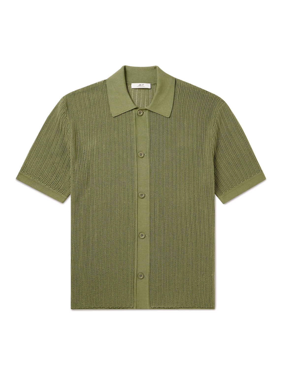 Mr P. - Cutaway-Collar Crochet-Knit Cotton Shirt - Men - Green - XS von Mr P.