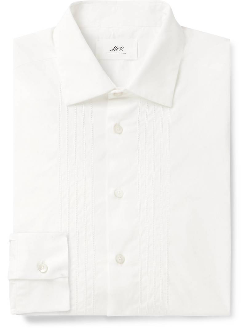 Mr P. - Cutaway-Collar Embroidered Cotton-Poplin Tuxedo Shirt - Men - White - L von Mr P.
