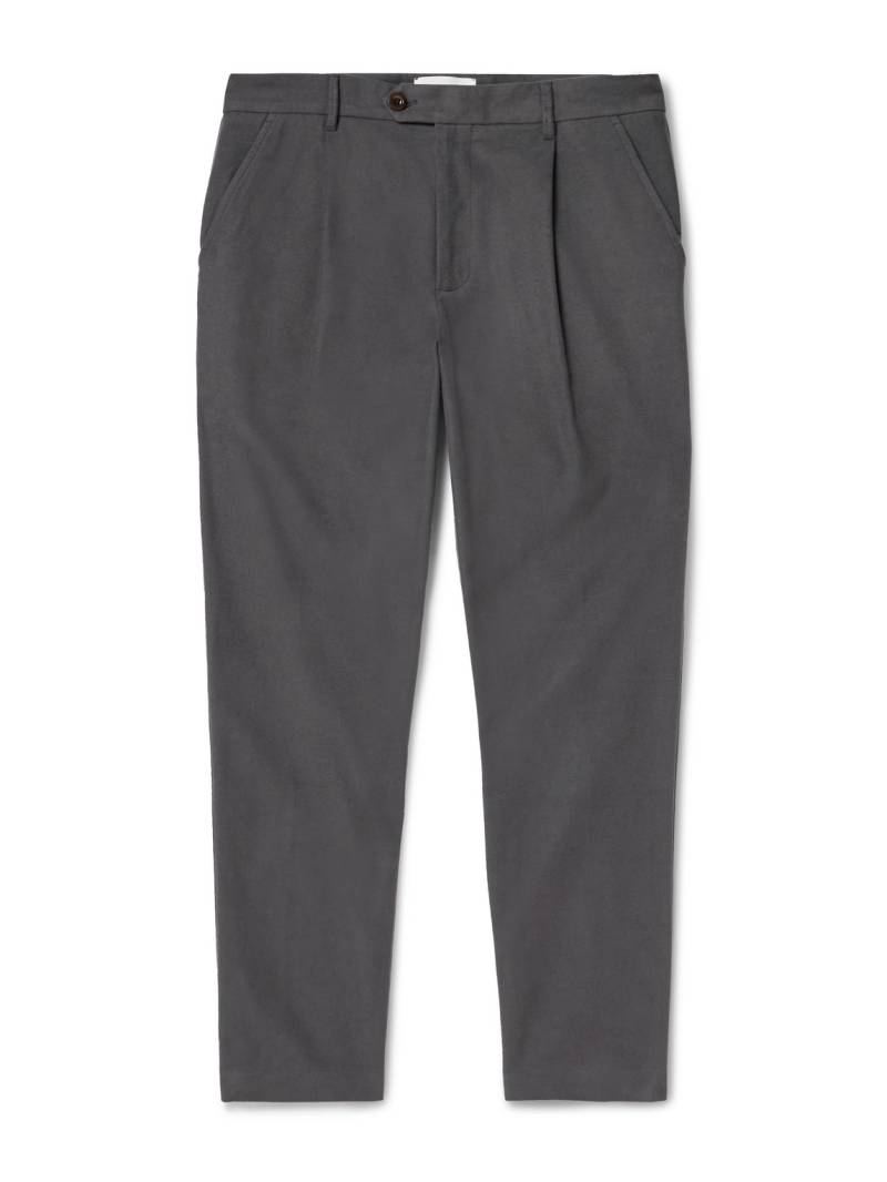 Mr P. - Daniel Tapered Pleated Organic Cotton-Blend Moleskin Trousers - Men - Gray - 28 von Mr P.