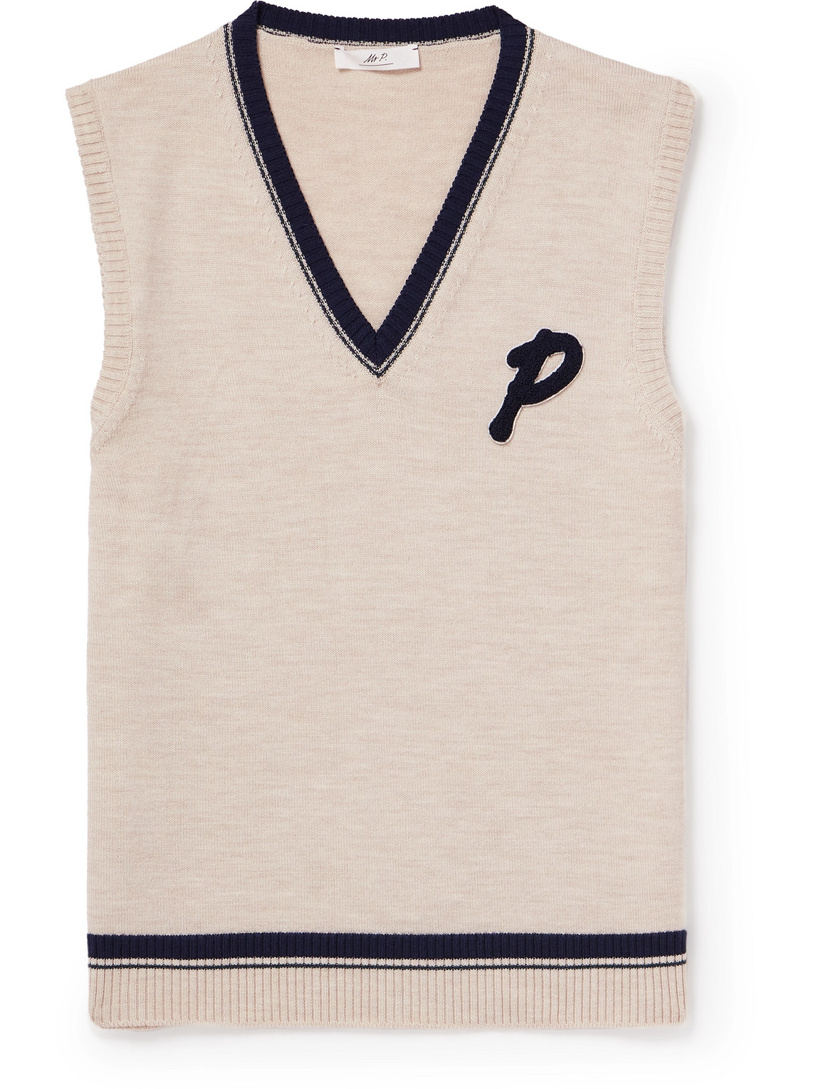 Mr P. - Golf Logo-Appliquéd Striped Merino Wool Sweater Vest - Men - Neutrals - M von Mr P.