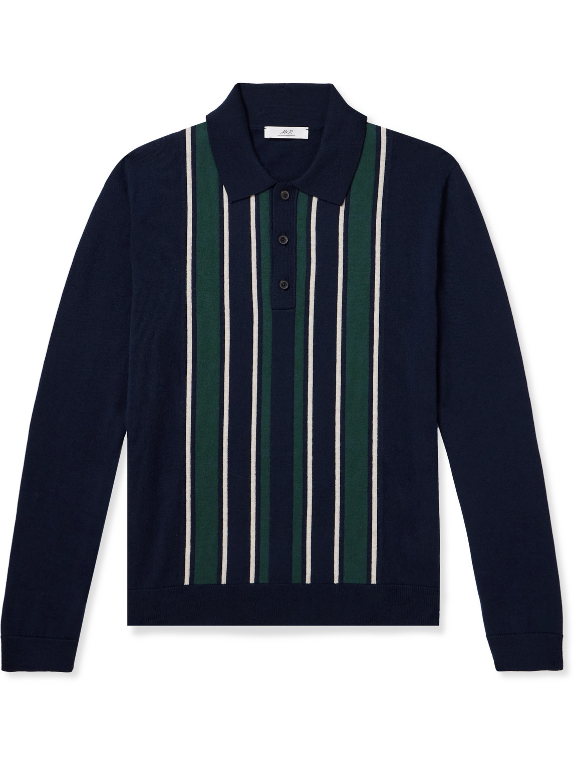 Mr P. - Golf Striped Merino Wool Polo Shirt - Men - Blue - L von Mr P.