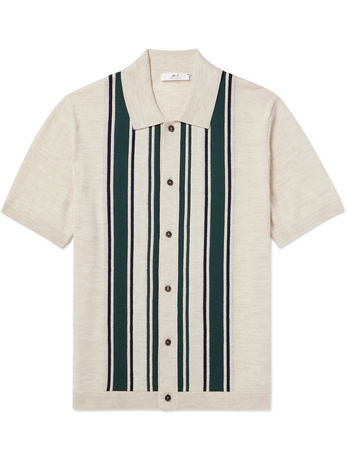 Mr P. - Golf Striped Merino Wool Polo Shirt - Men - Neutrals - L von Mr P.