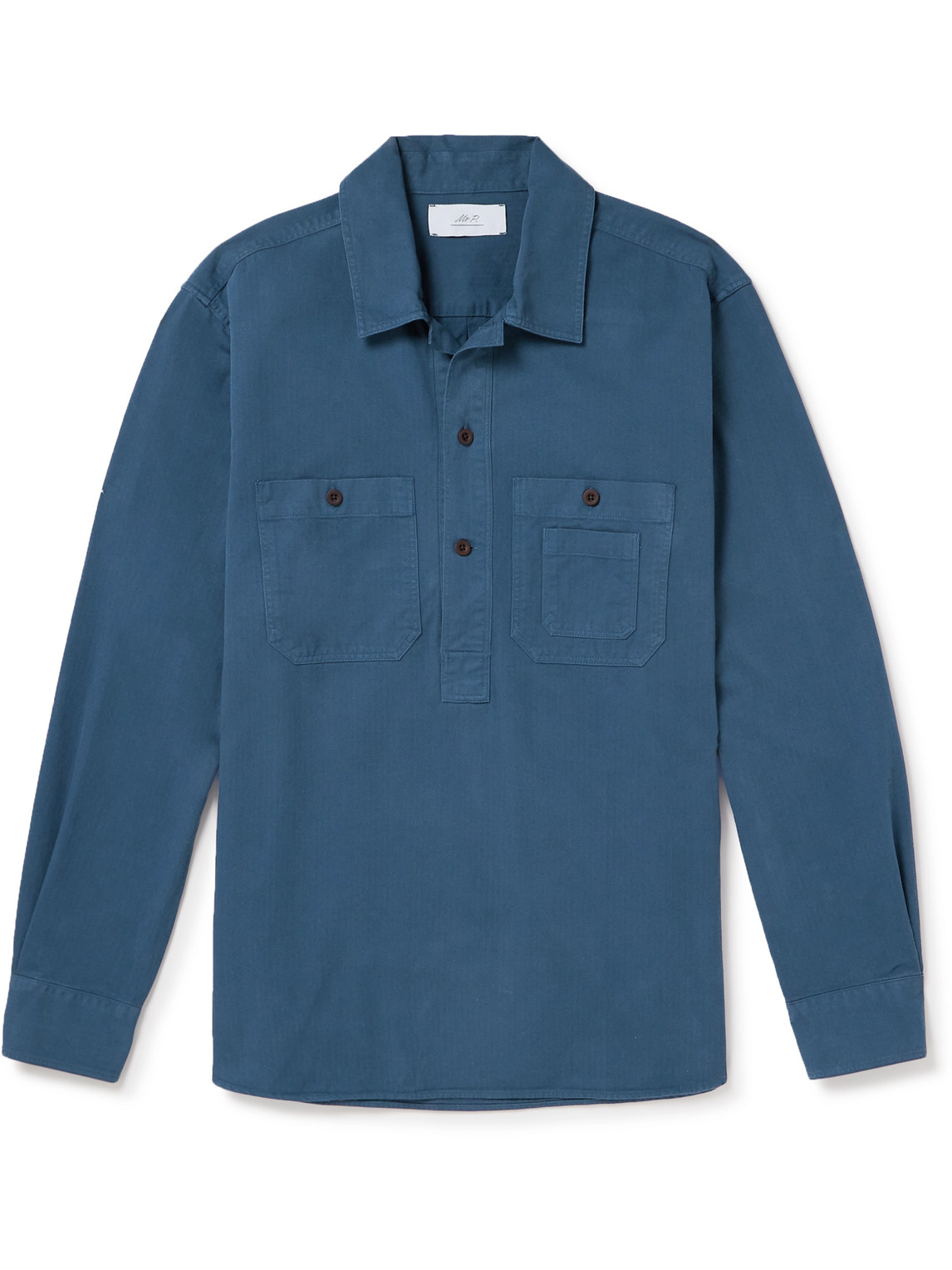 Mr P. - Herringbone Cotton Shirt - Men - Blue - XL von Mr P.