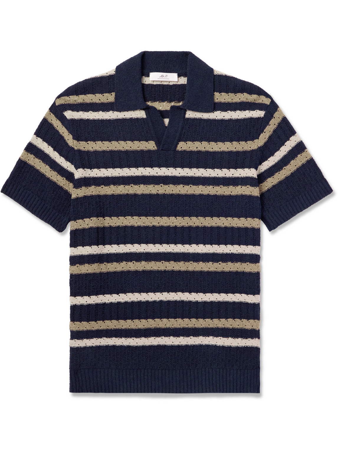 Mr P. - Jonny Slim-Fit Striped Knitted Polo Shirt - Men - Blue - L Mr P. - Jonny Slim-Fit Striped Knitted Polo Shirt - Men - Blue - L von Mr P.