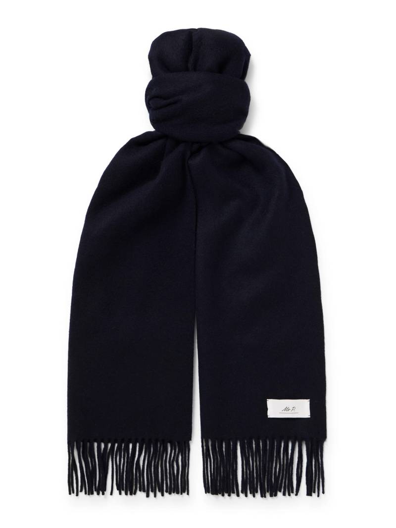 Mr P. - Logo-Appliquéd Fringed Cashmere Scarf - Men - Blue von Mr P.